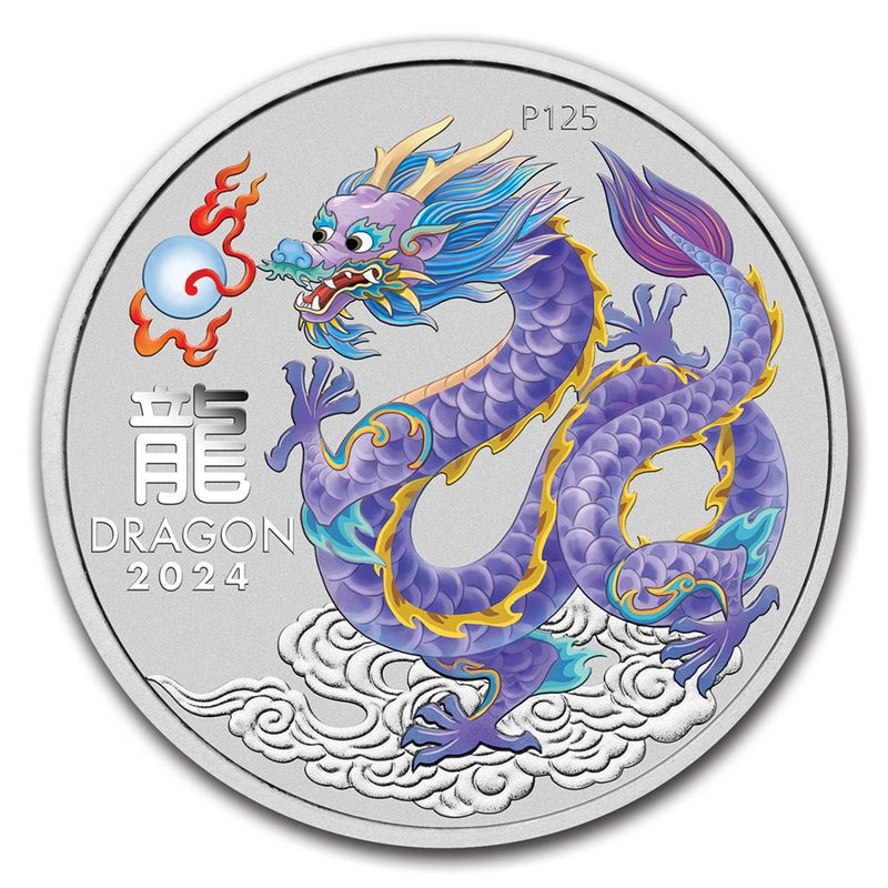 Australian Lunar Series III LILAC Dragon 2024 Year of the Dragon 1/2oz Silver Coloured Coin