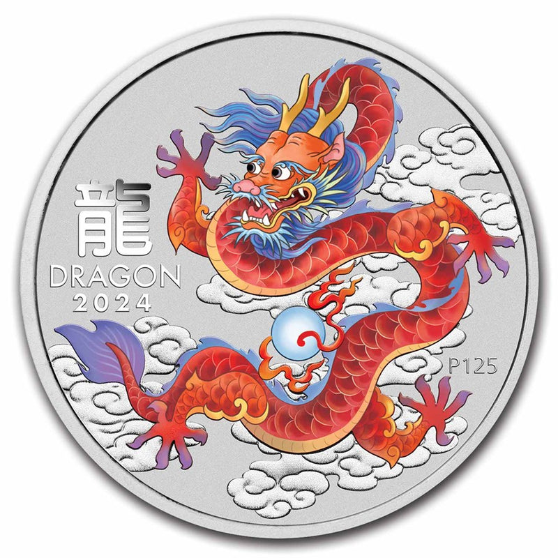 Australian Lunar Series III RED Dragon 2024 Year of the Dragon 1oz Silver Coloured Coin