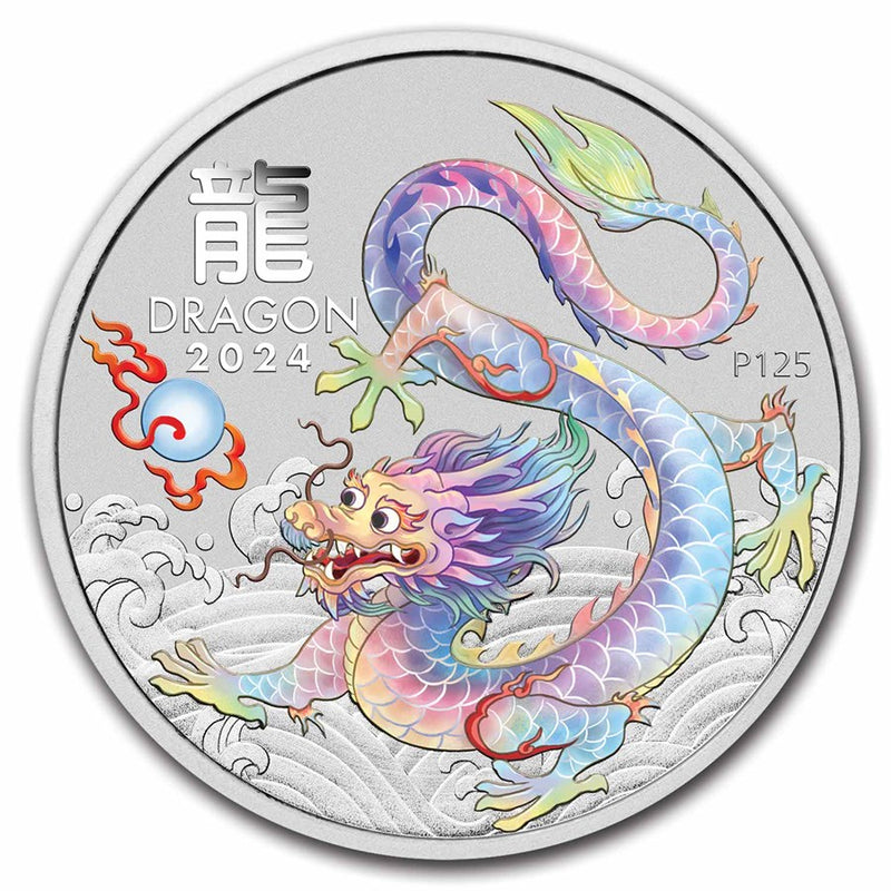 Australian Lunar Series III WHITE Dragon 2024 Year of the Dragon 1oz Silver Coloured Coin