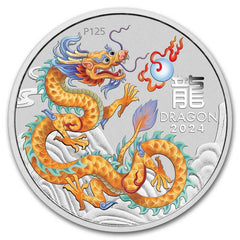 Australian Lunar Series III GOLDEN Dragon 2024 Year of the Dragon 1oz Silver Coloured Coin